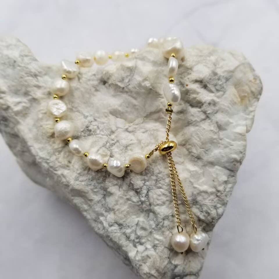 Gold Plated Slider Pearl Bracelet