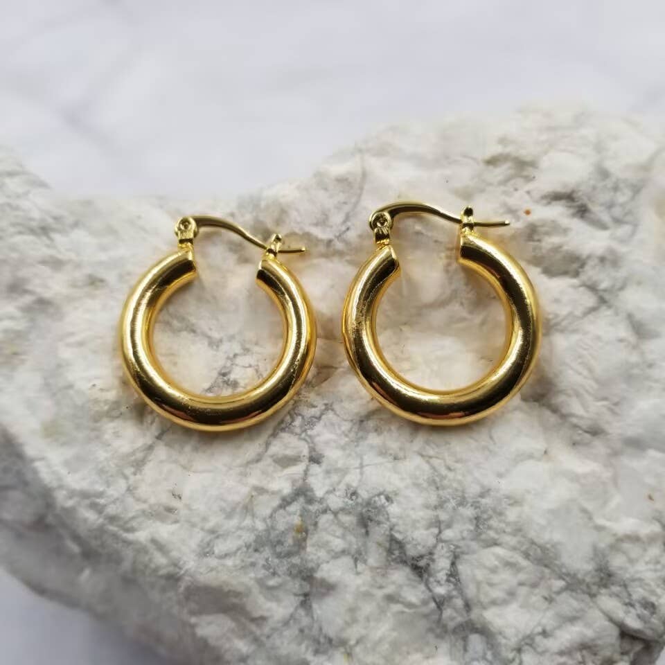 18k Gold Thick Hoop Earrings