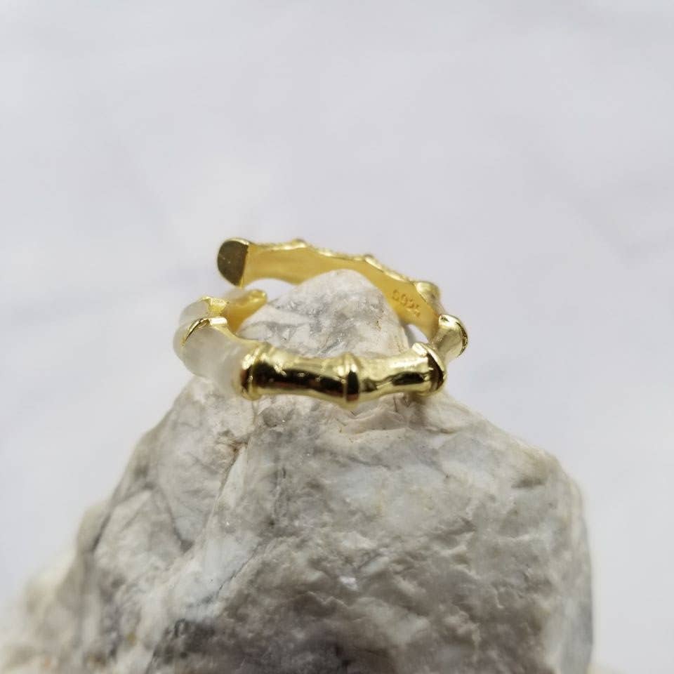 Gold Plated Open Adjustable Crystal Bamboo Ring