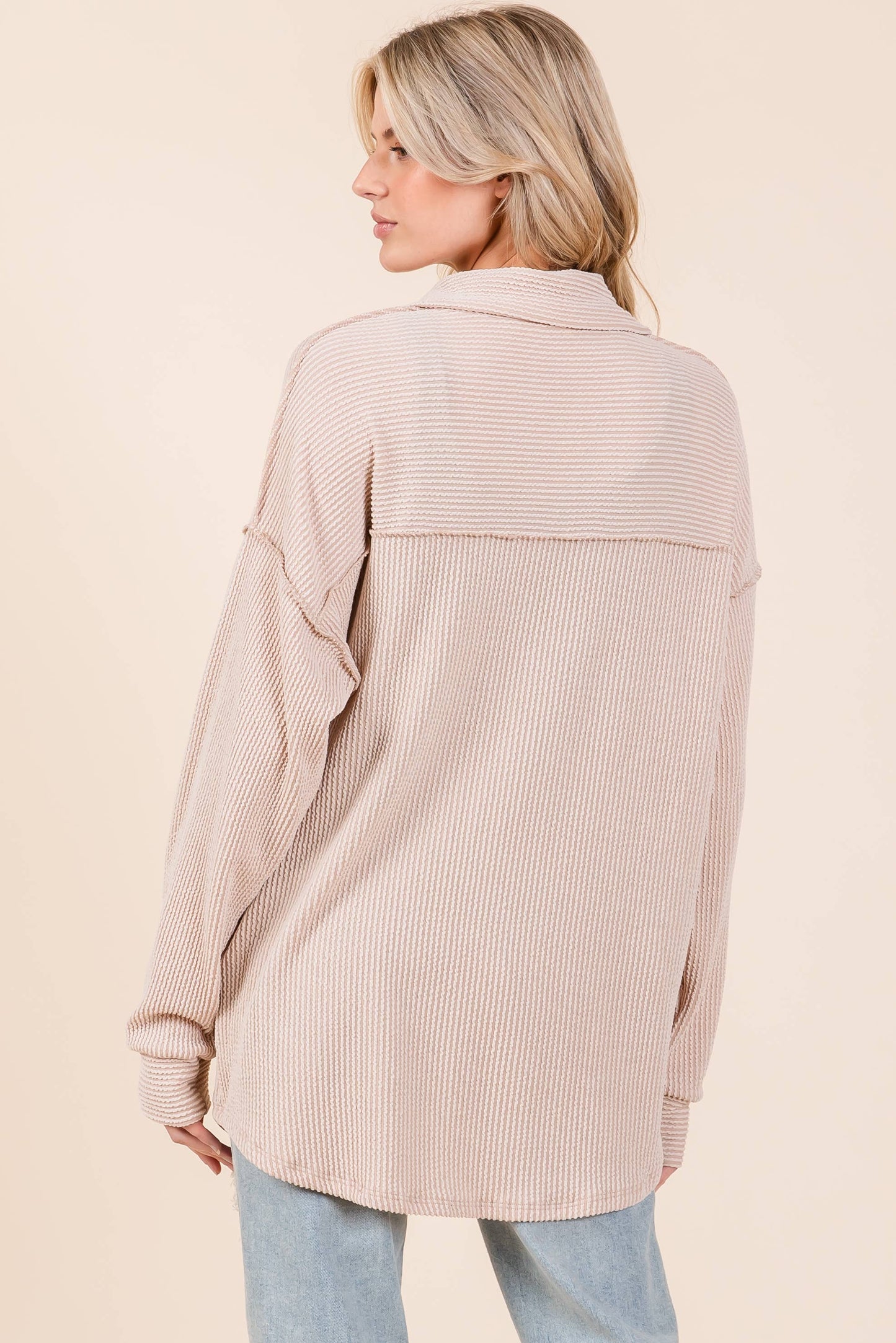 RIB KNIT BUTTON DOWN SHACKET