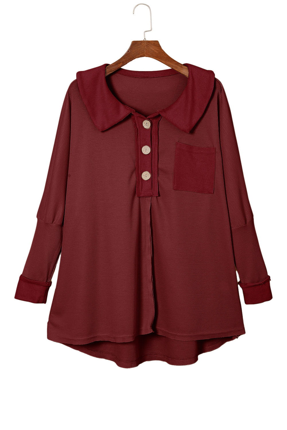 Red Waffle Knit Long Sleeve Top