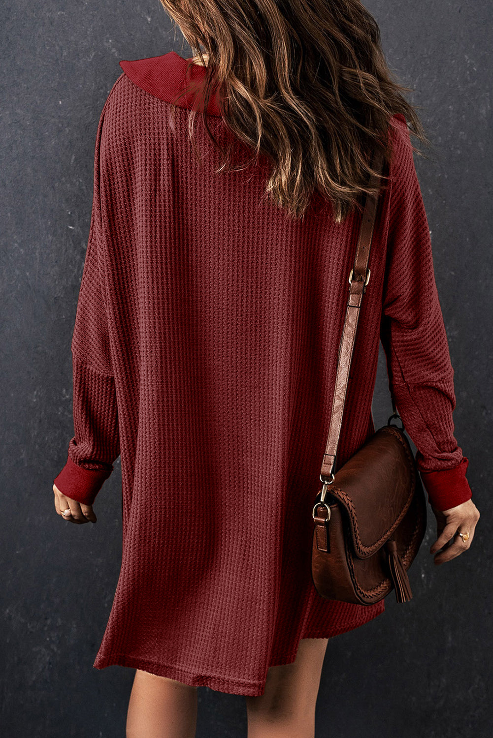 Red Waffle Knit Long Sleeve Top