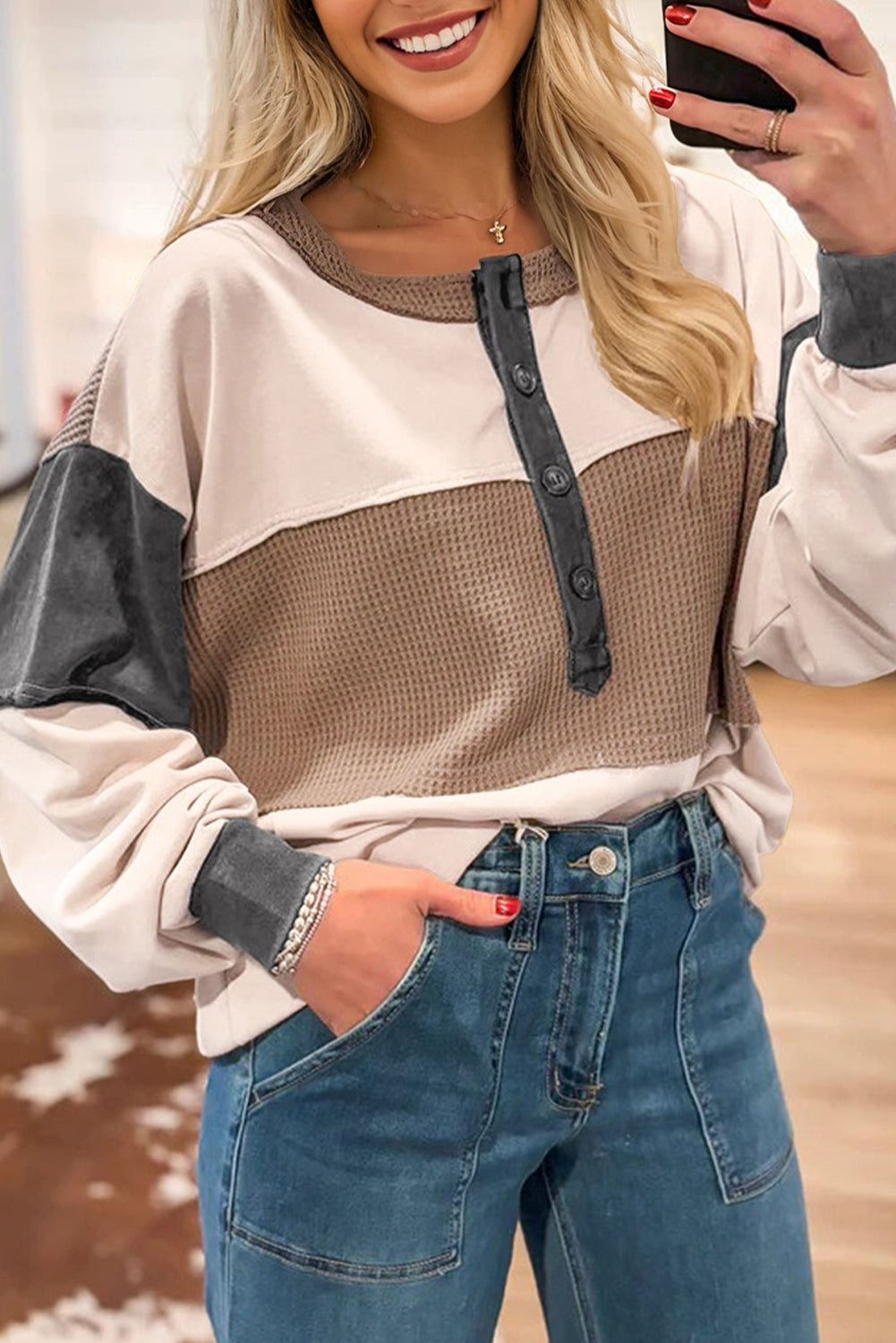 Waffle Henley Top