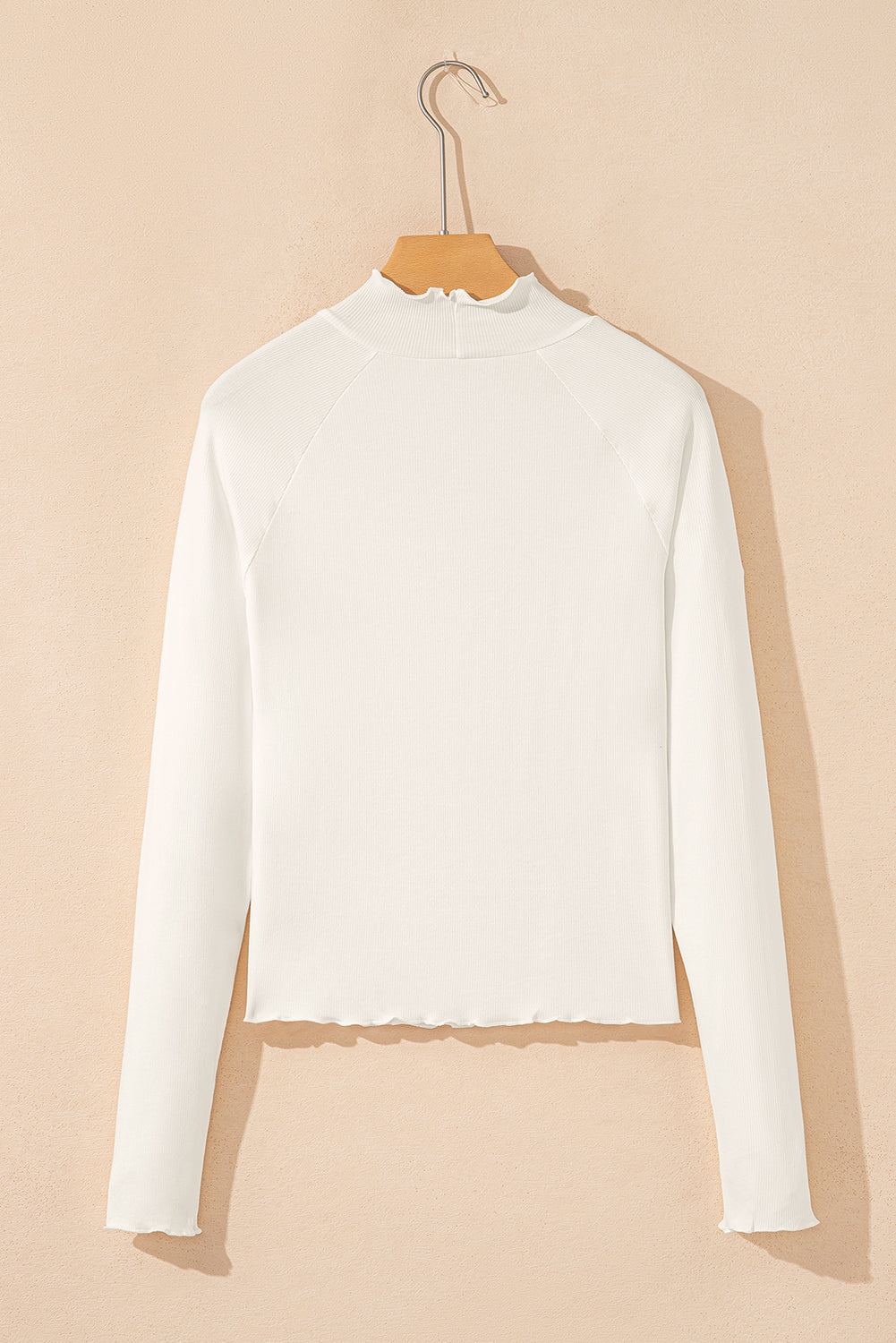 Scalloped Mock Neck Long Sleeve Top