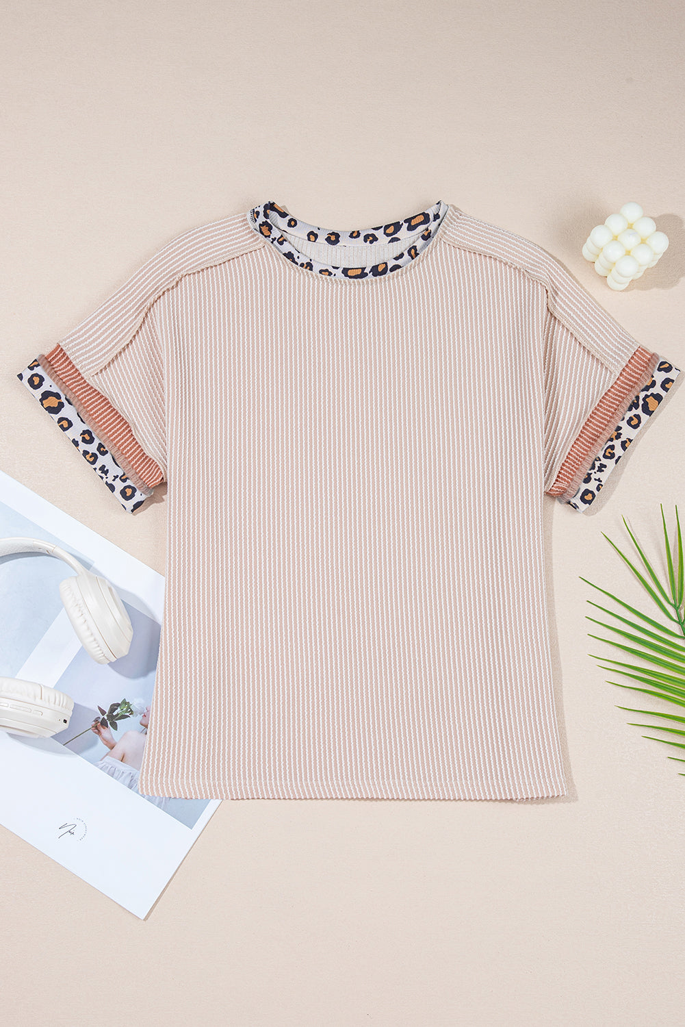 Ribbed Top w/ Leopard Detail