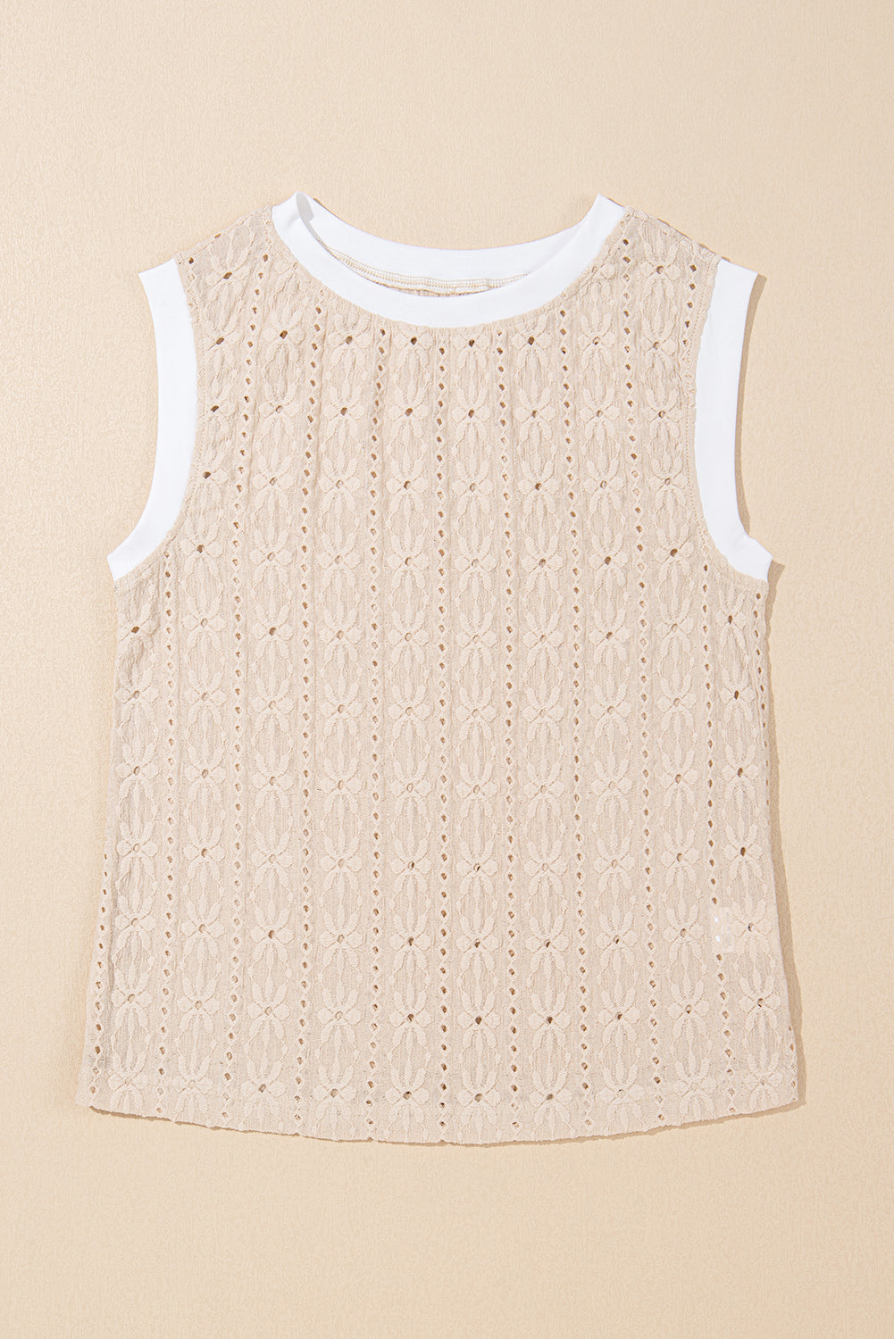 Oatmeal Floral Crew Neck Tank Top