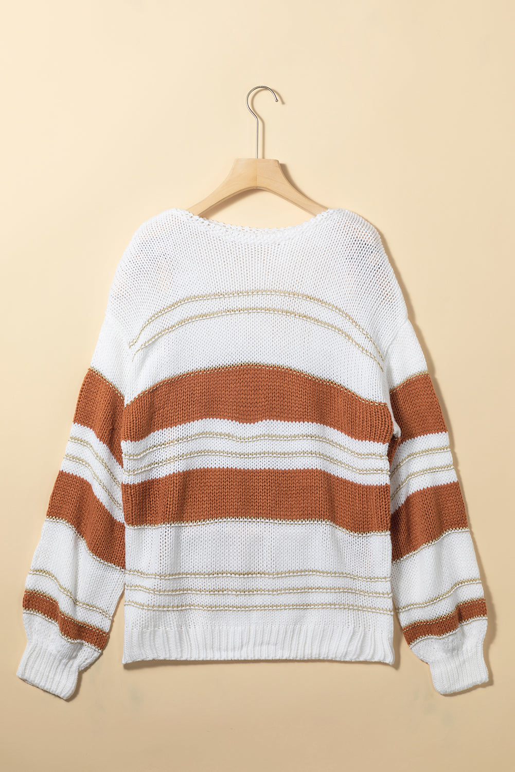White & Gold Bubble Sleeve Sweater
