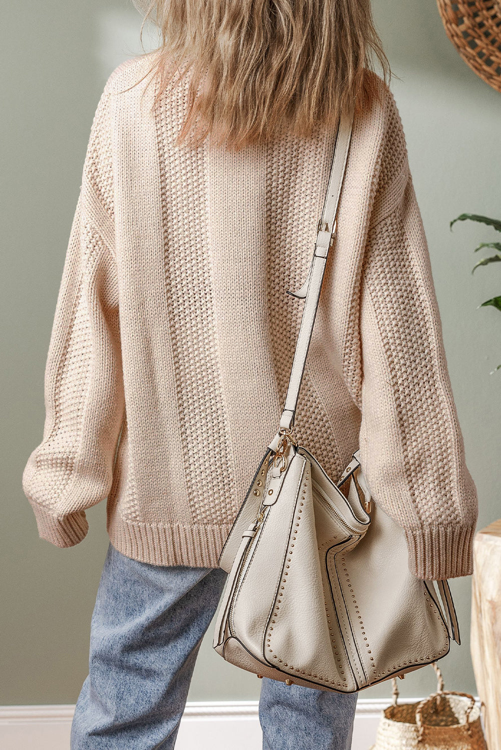 Beige Cable Knit Sweater