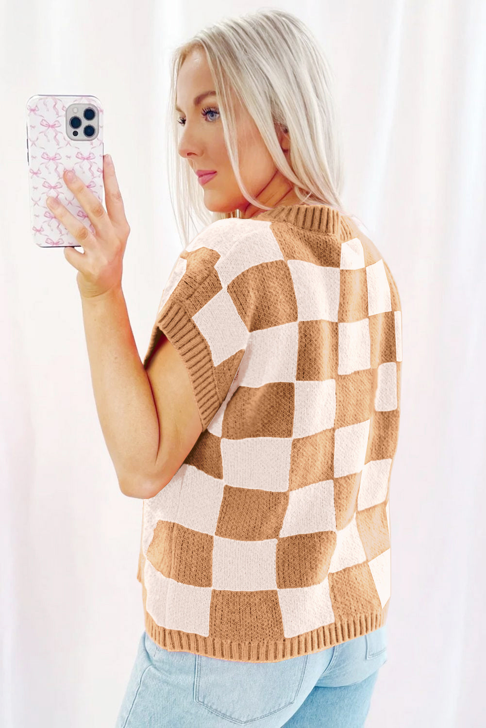 Brown and White Checkered Top