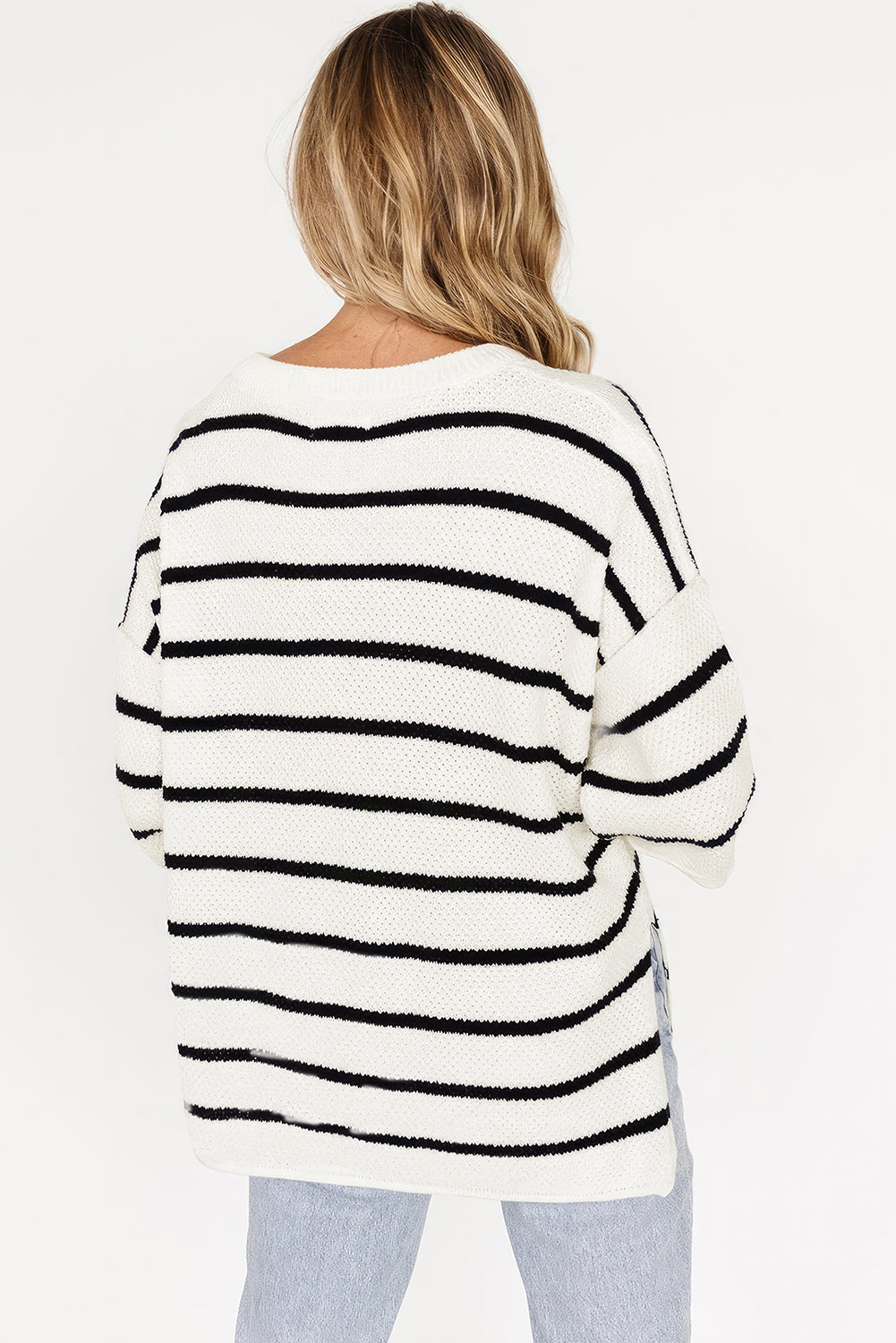 White Striped Button Tee