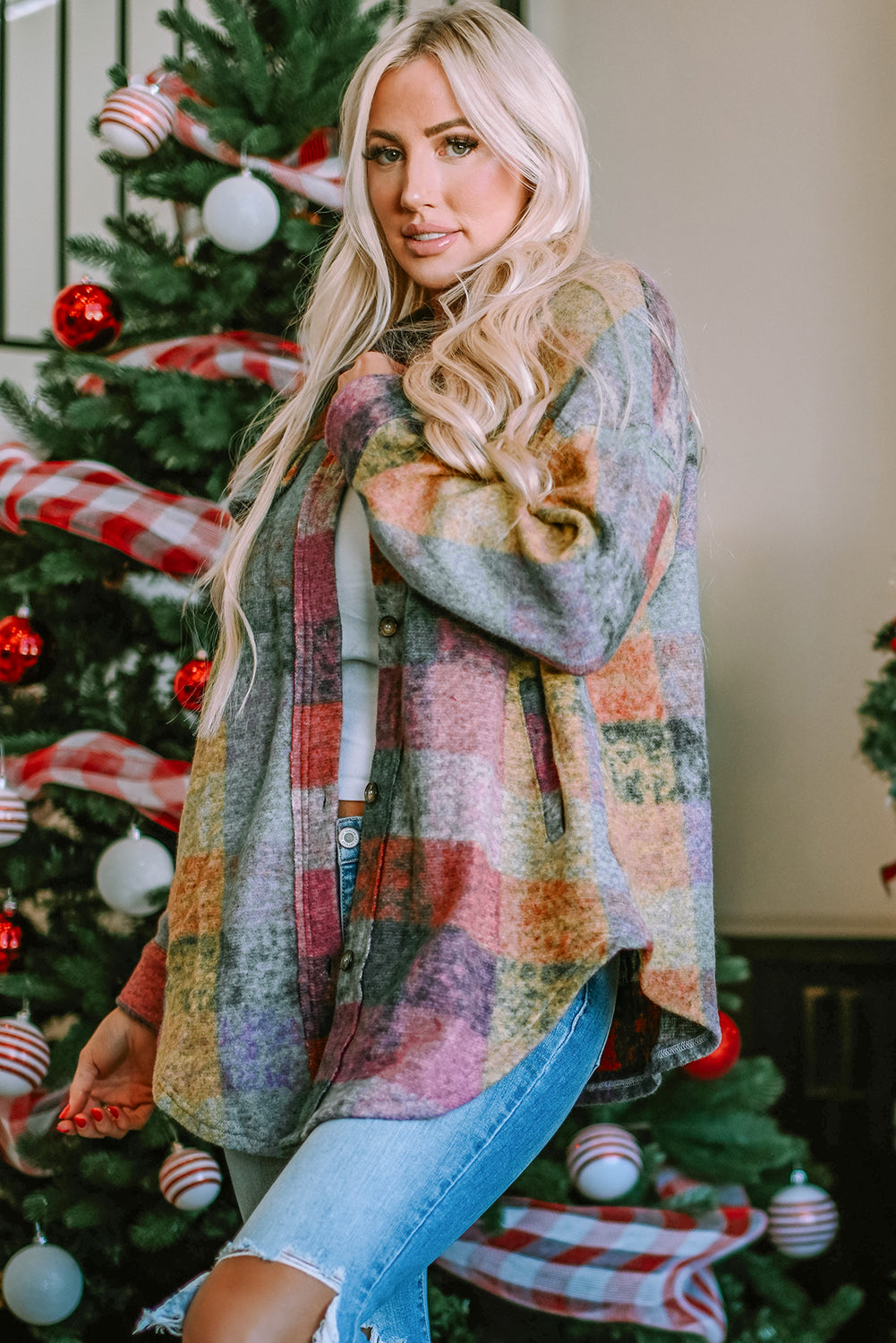 Multicolor Plaid Oversized Shacket