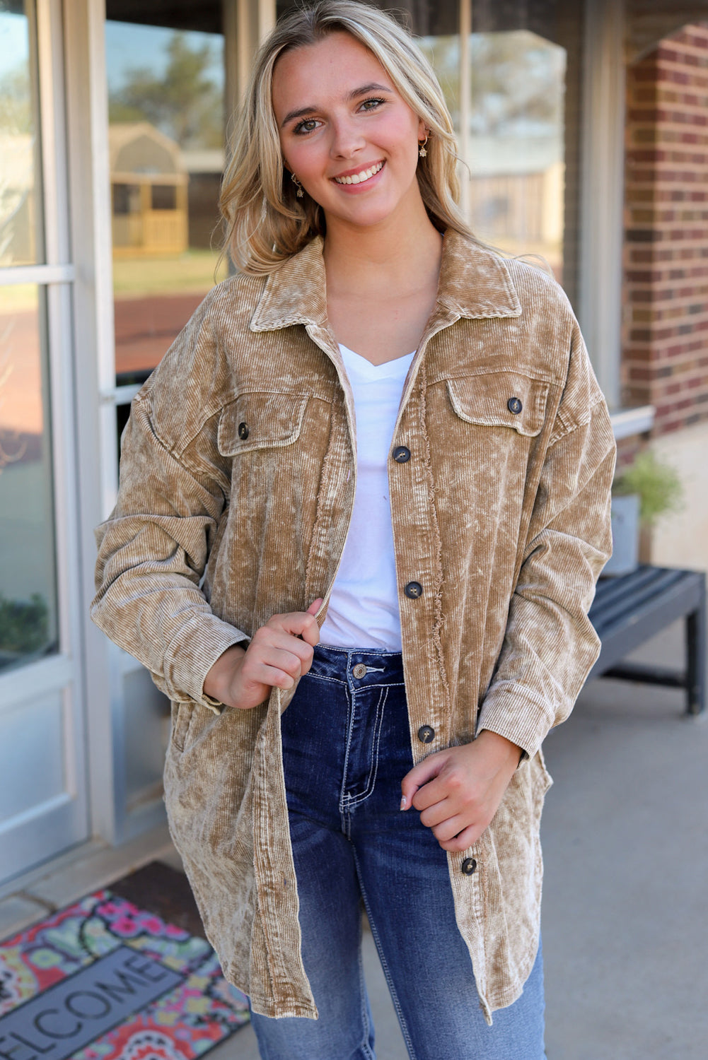 Khaki Washed Corduroy Shacket
