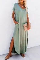 Green V-Neck Maxi with Pockets