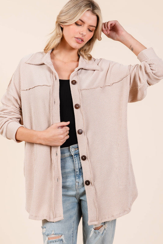 RIB KNIT BUTTON DOWN SHACKET