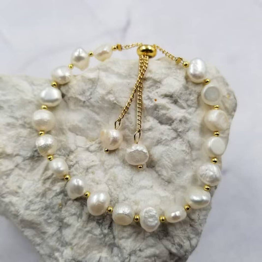 Gold Plated Slider Pearl Bracelet