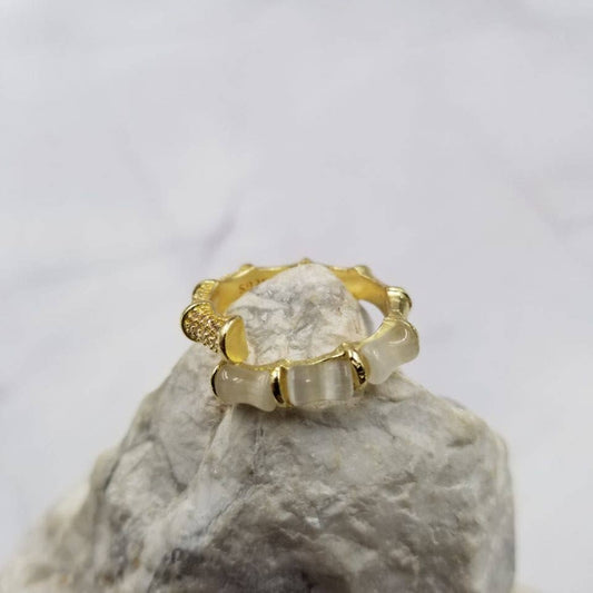 Gold Plated Open Adjustable Crystal Bamboo Ring