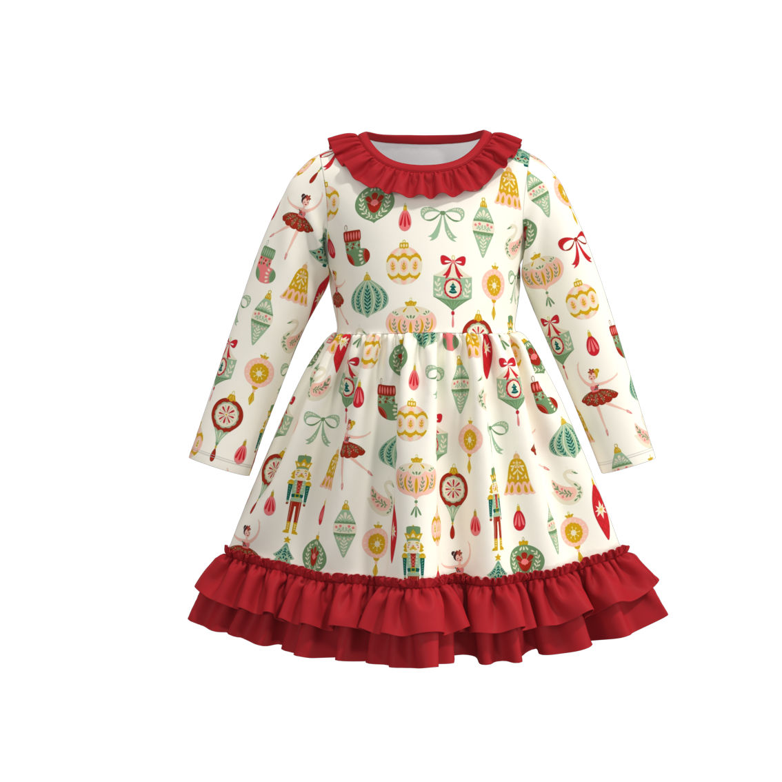 Christmas ruffle layered dress holiday vibe dress: DRG43739 / 12-18M