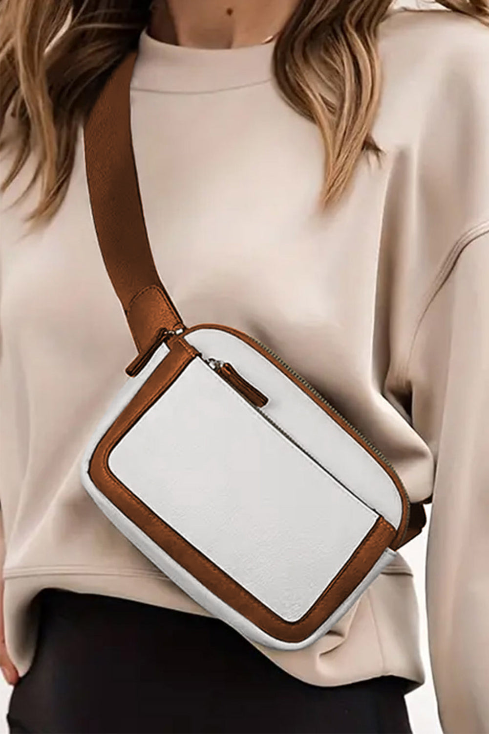 White and Brown Sling Bag