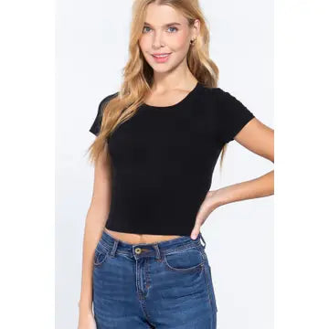 Black Crew Neck Crop Top