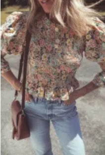 Fall Floral Puff Sleeve Top