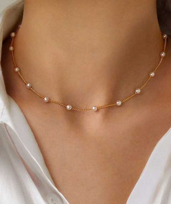 Gold and Pearl Chain Necklace