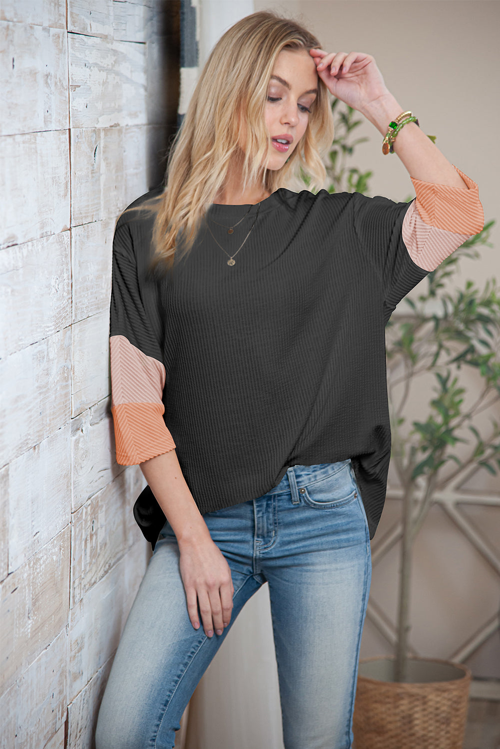 Ribbed Quarter Sleeve Top