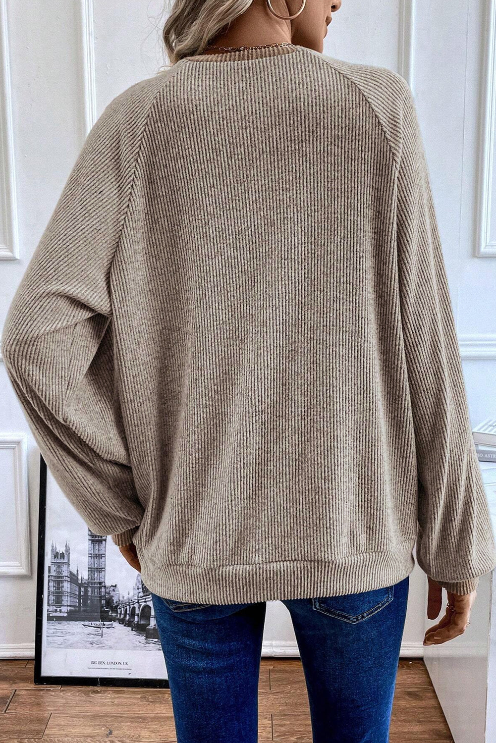 Button Ribbed Long Sleeve Top