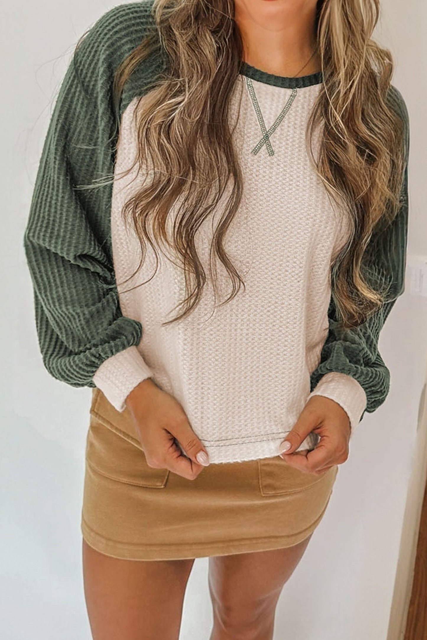 Waffle Color-Block Top