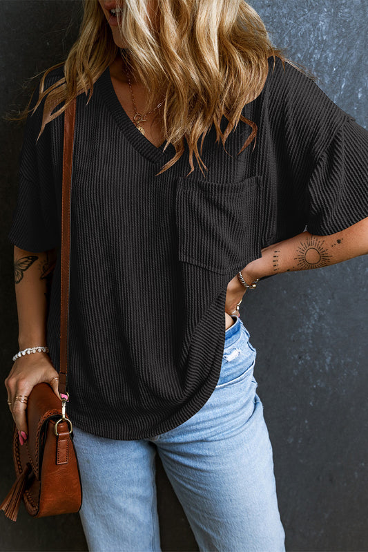 Corded V-Neck Loose Top