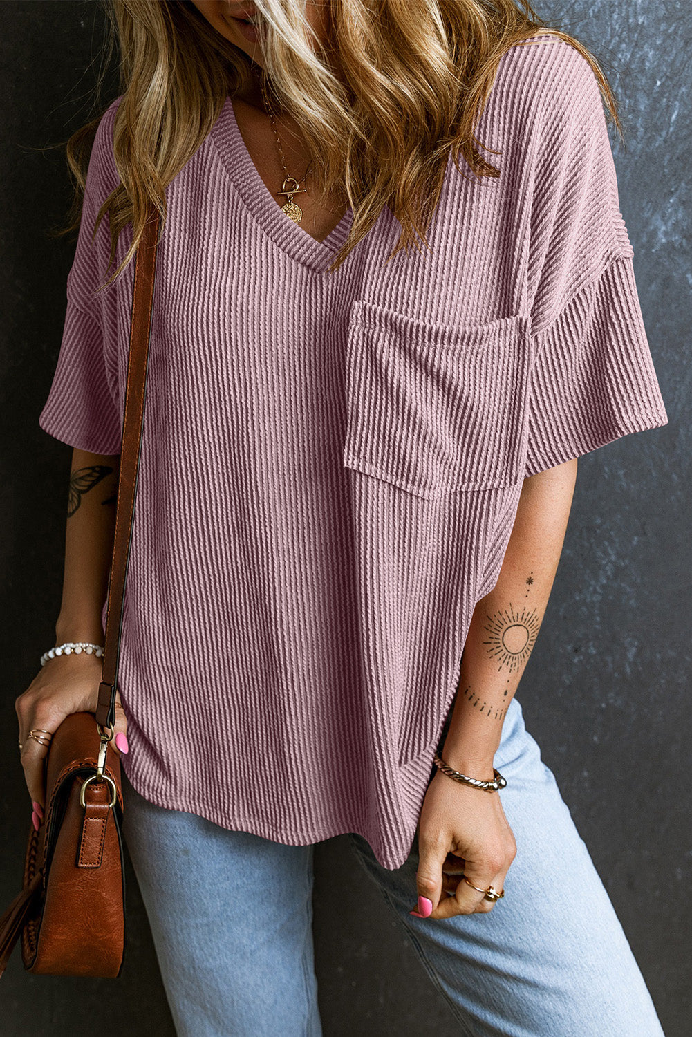 Corded V-Neck Loose Top