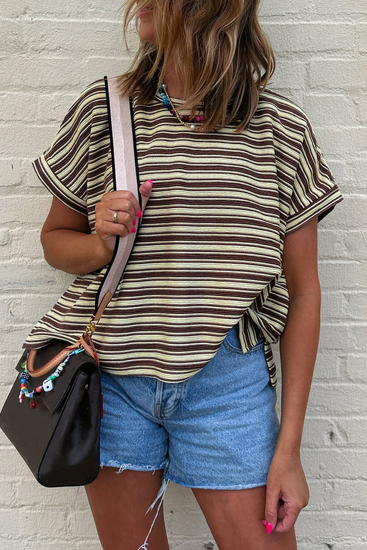 Brown Striped Textured Top