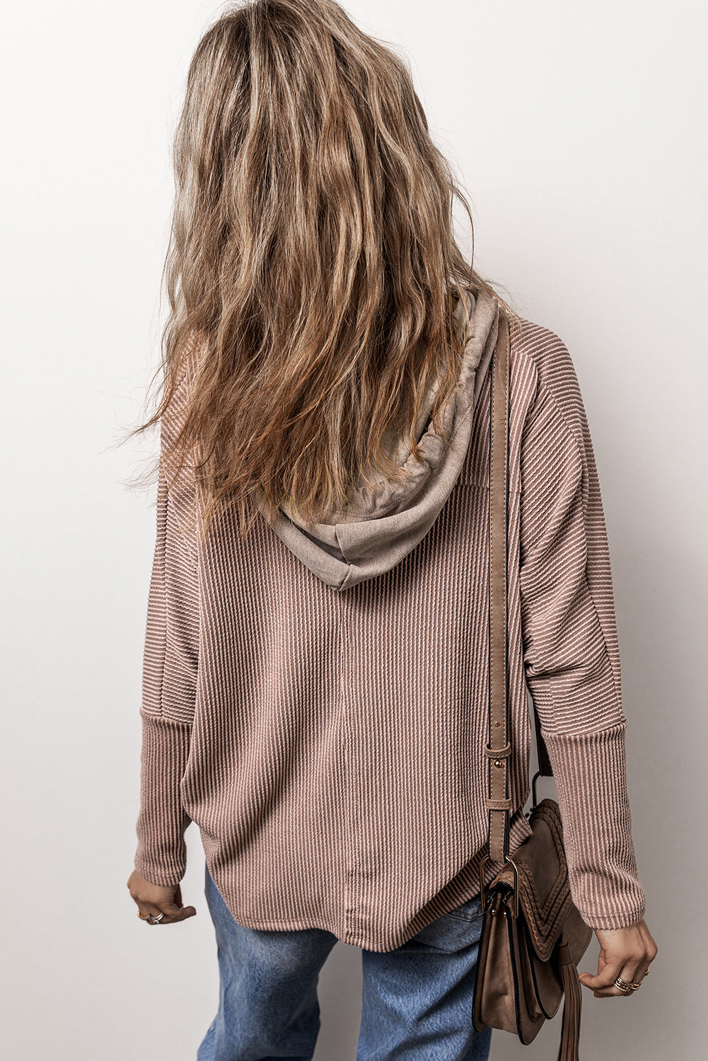 Brown Ribbed Hooded Top