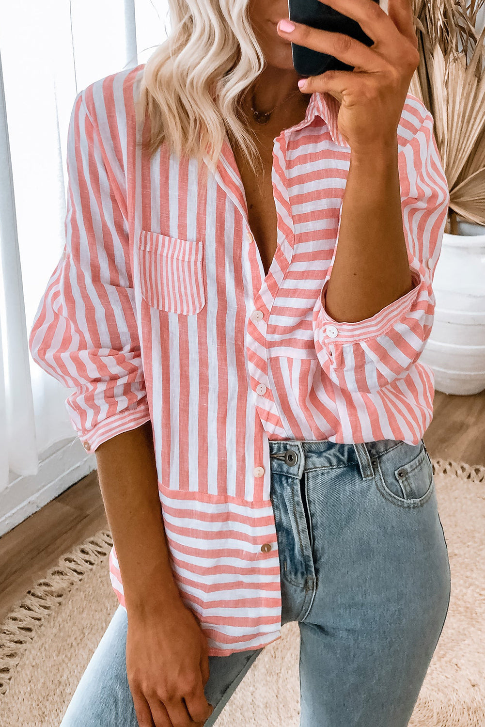 Pink Stripe Shirt w/ Buttons