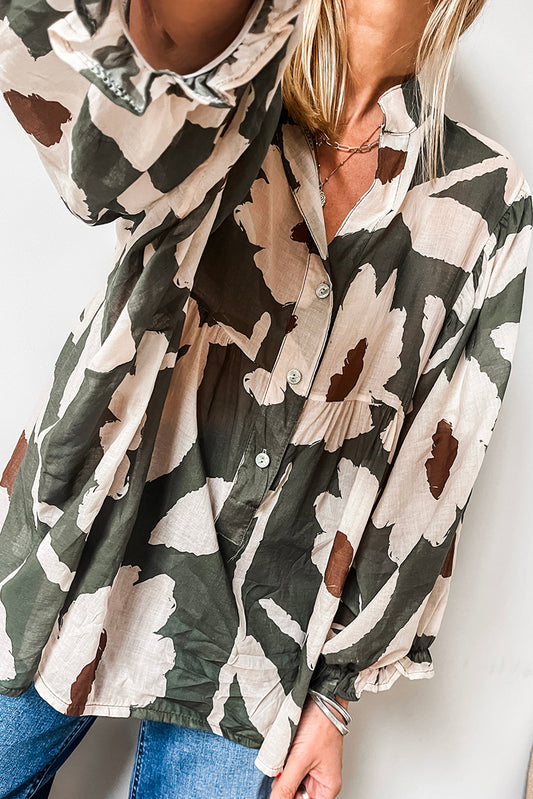 Abstract Puff Sleeve Blouse