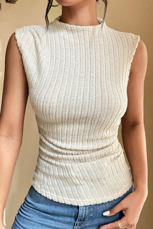 Ribbed Knit Mock Neck Tank Top