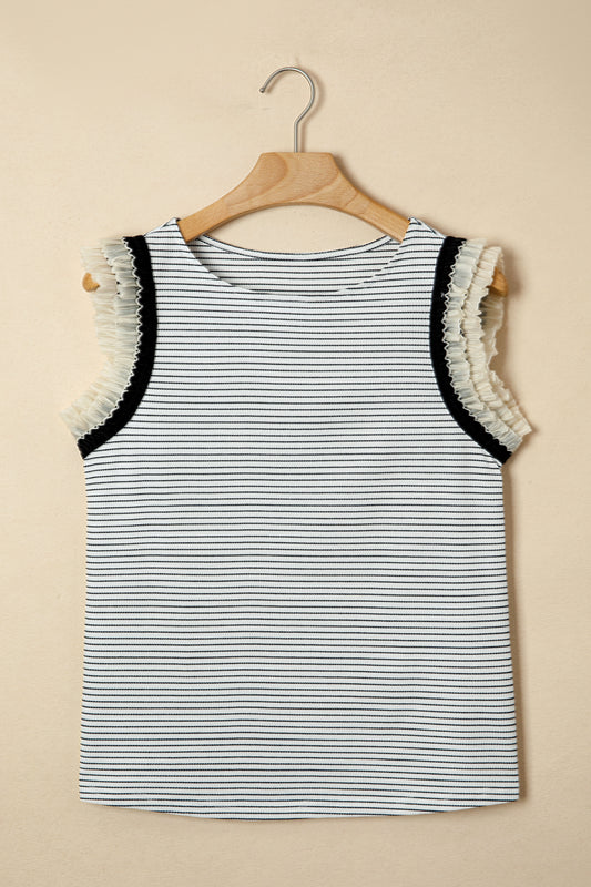 Black Stripe Ruffle Tank Top