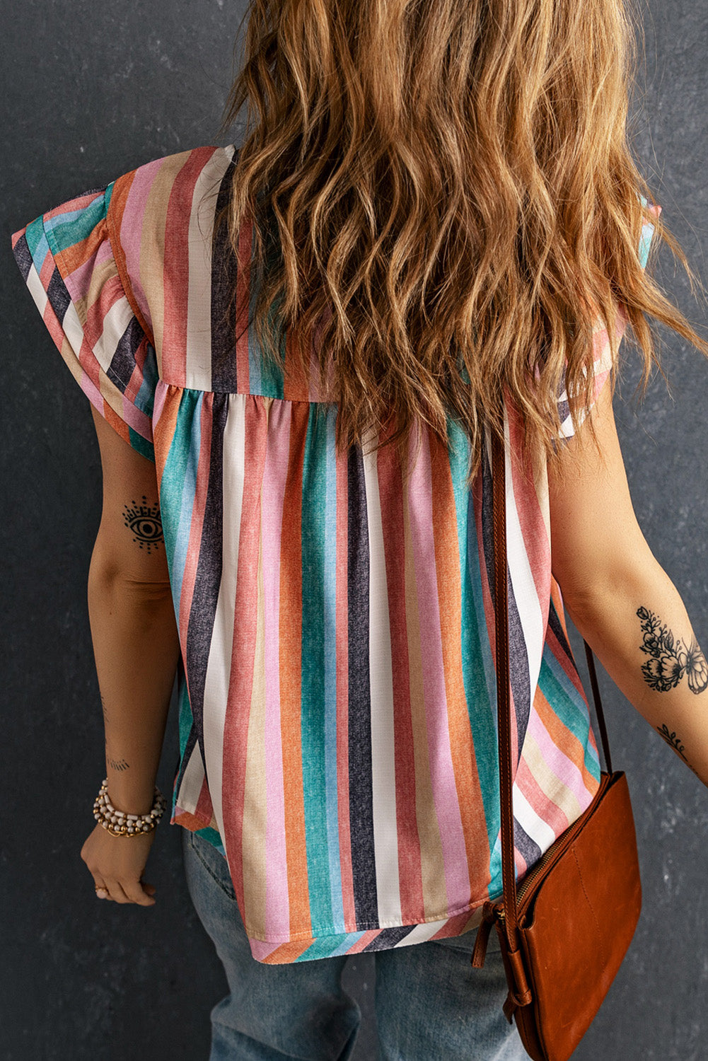 Multicolor Striped Ruffle Sleeve Top