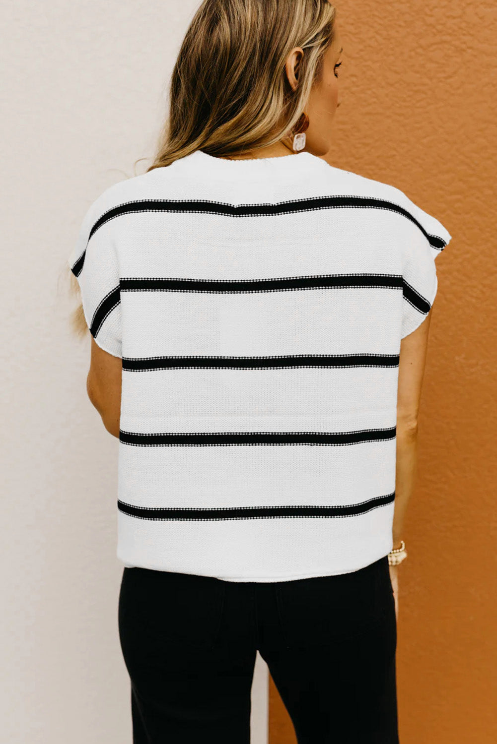 White and Black Striped Sweater Tee