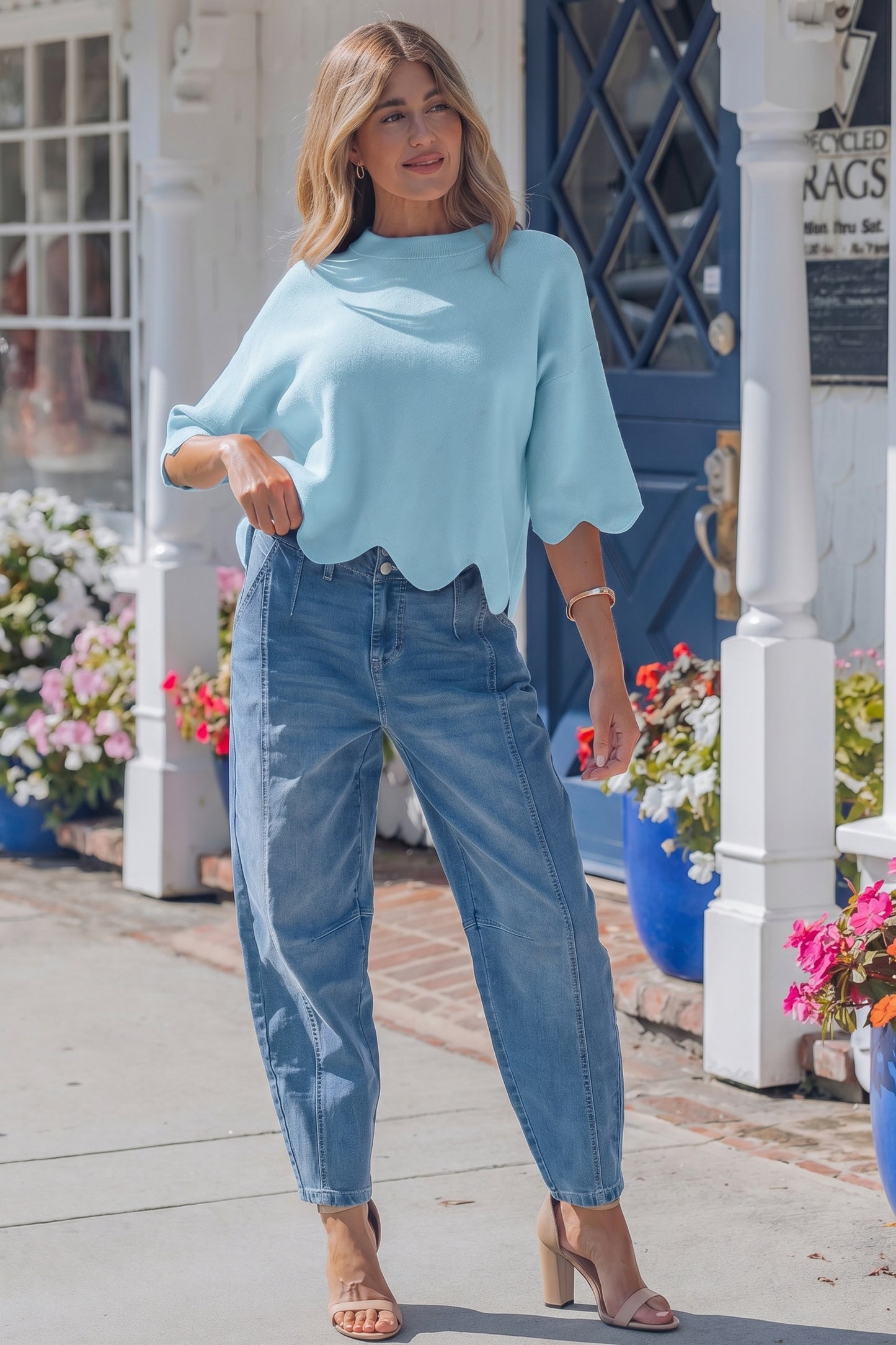 Blue Scalloped Top