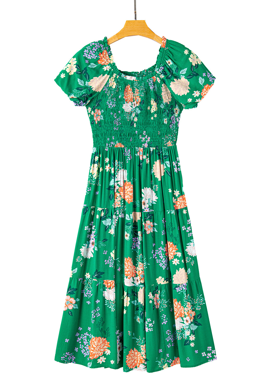 Green Floral Smocked Dress