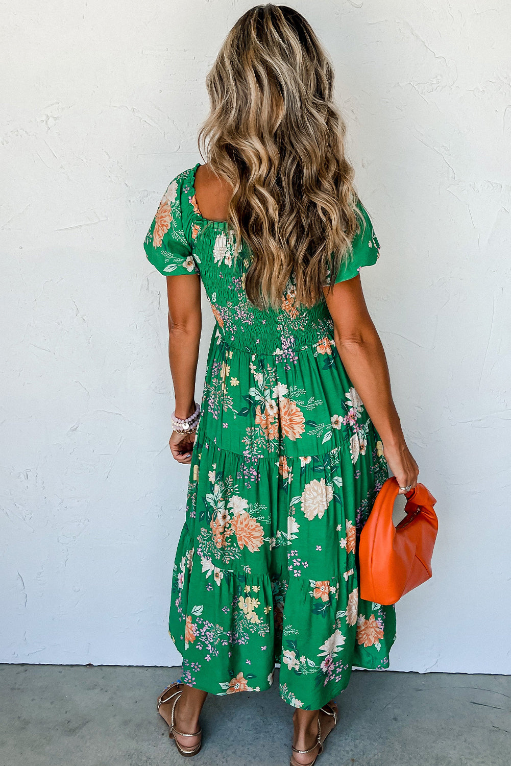 Green Floral Smocked Dress