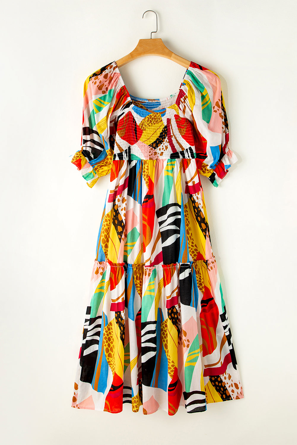 Smocked Abstract Maxi Dress