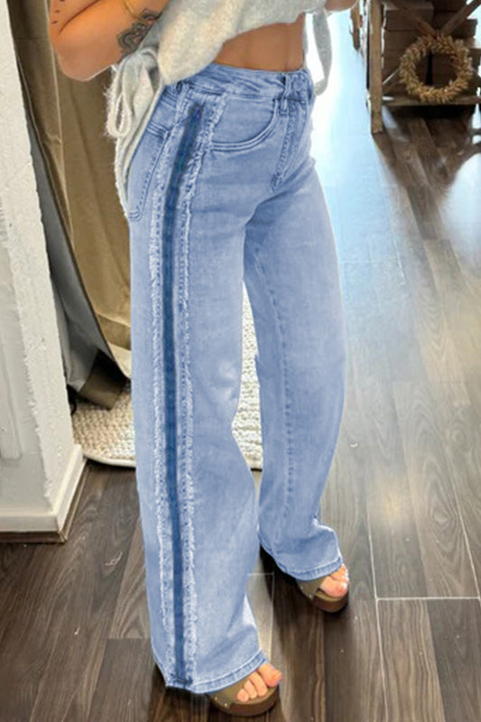 Beau Blue Frayed Stripe Pants