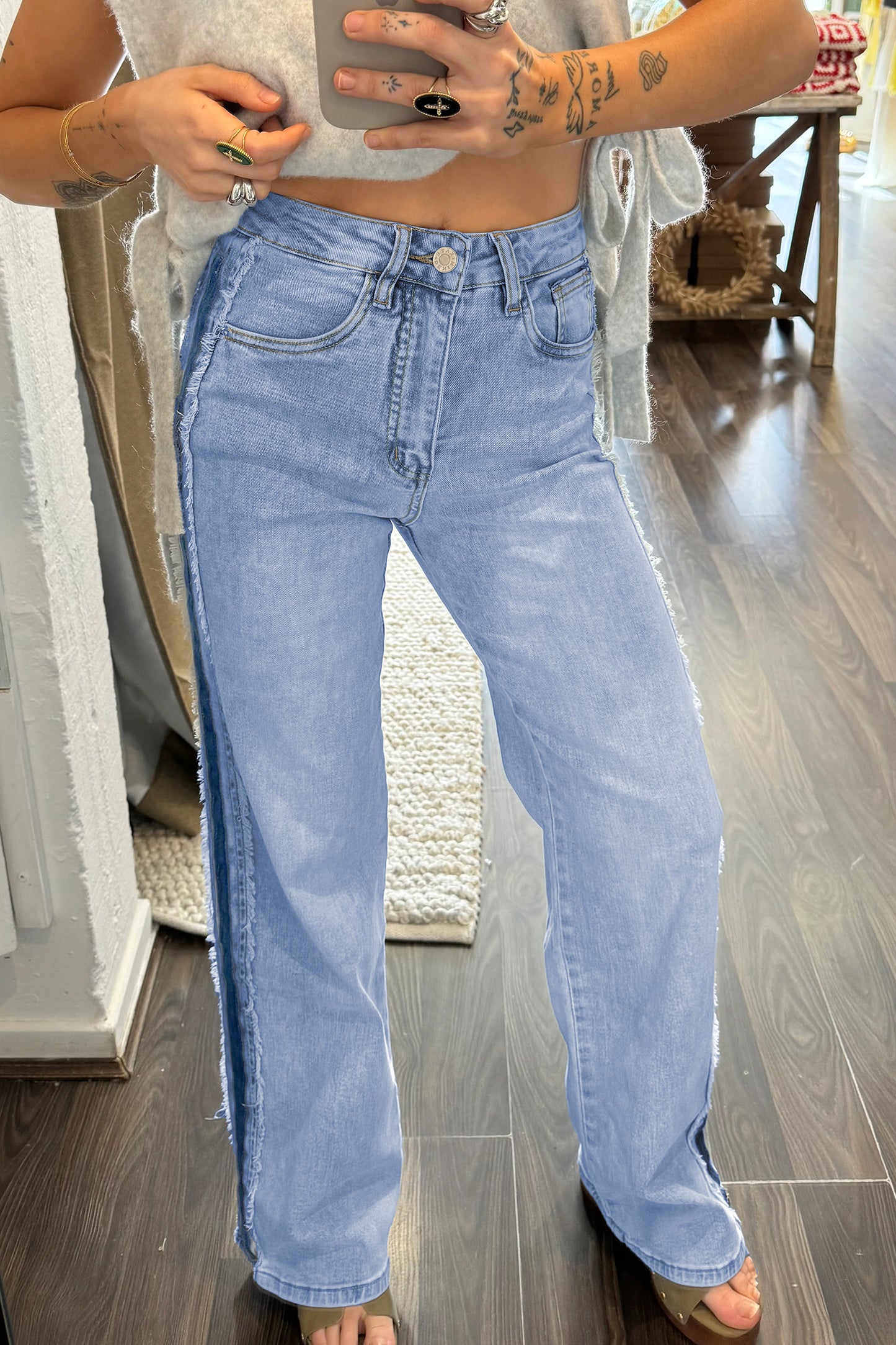 Beau Blue Frayed Stripe Pants