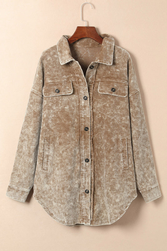 Khaki Washed Corduroy Shacket