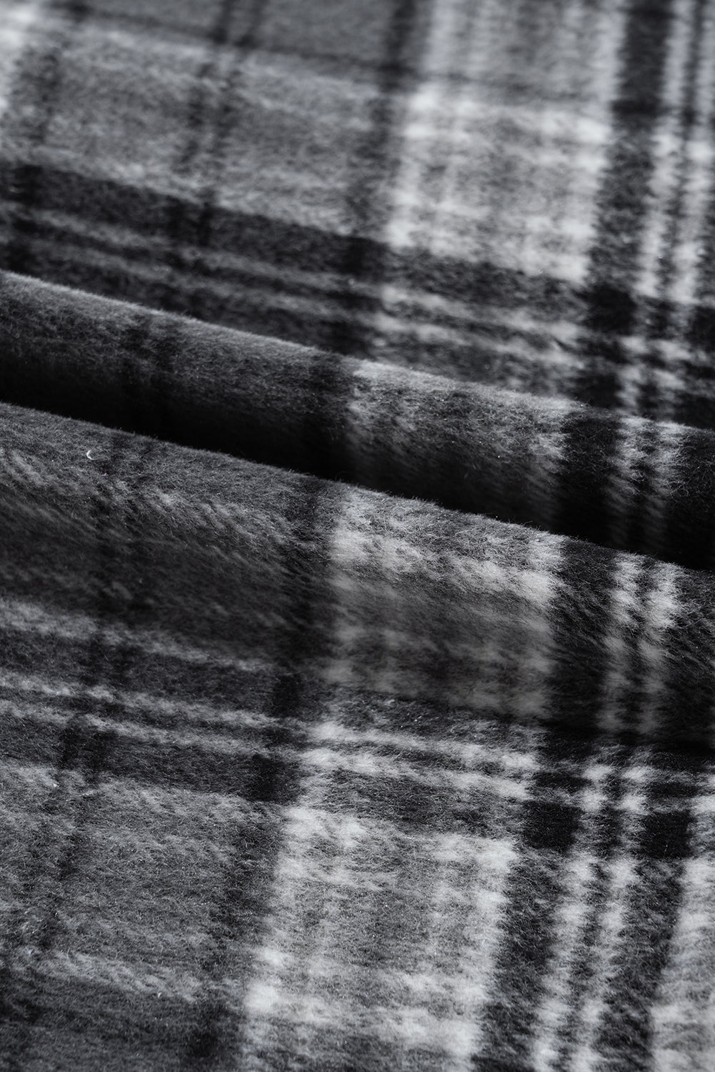 Black Plaid Hooded Button Up