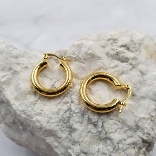 18k Gold Thick Hoop Earrings