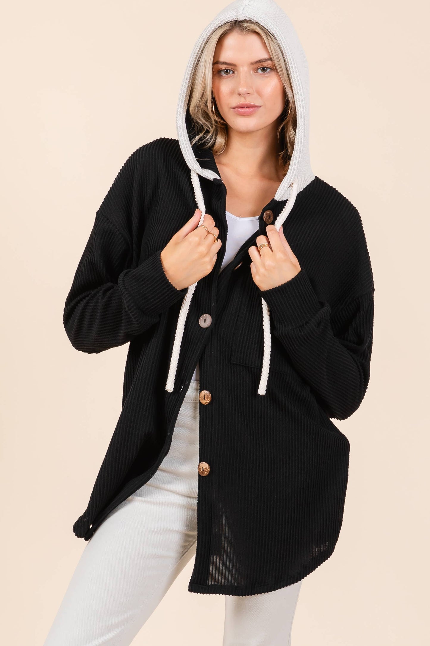 TL1987 BUTTON HOODED SWEATSHIRT: Black / Solid / L