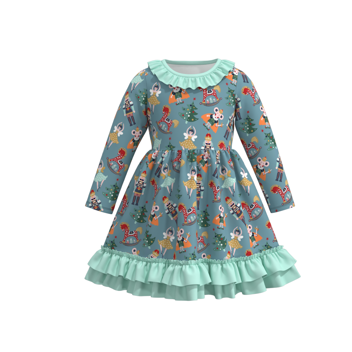 Christmas ruffle layered dress holiday vibe dress: DRG43739 / 12-18M