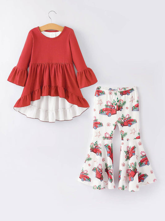 Christmas Red Truck Outfits Girls Set